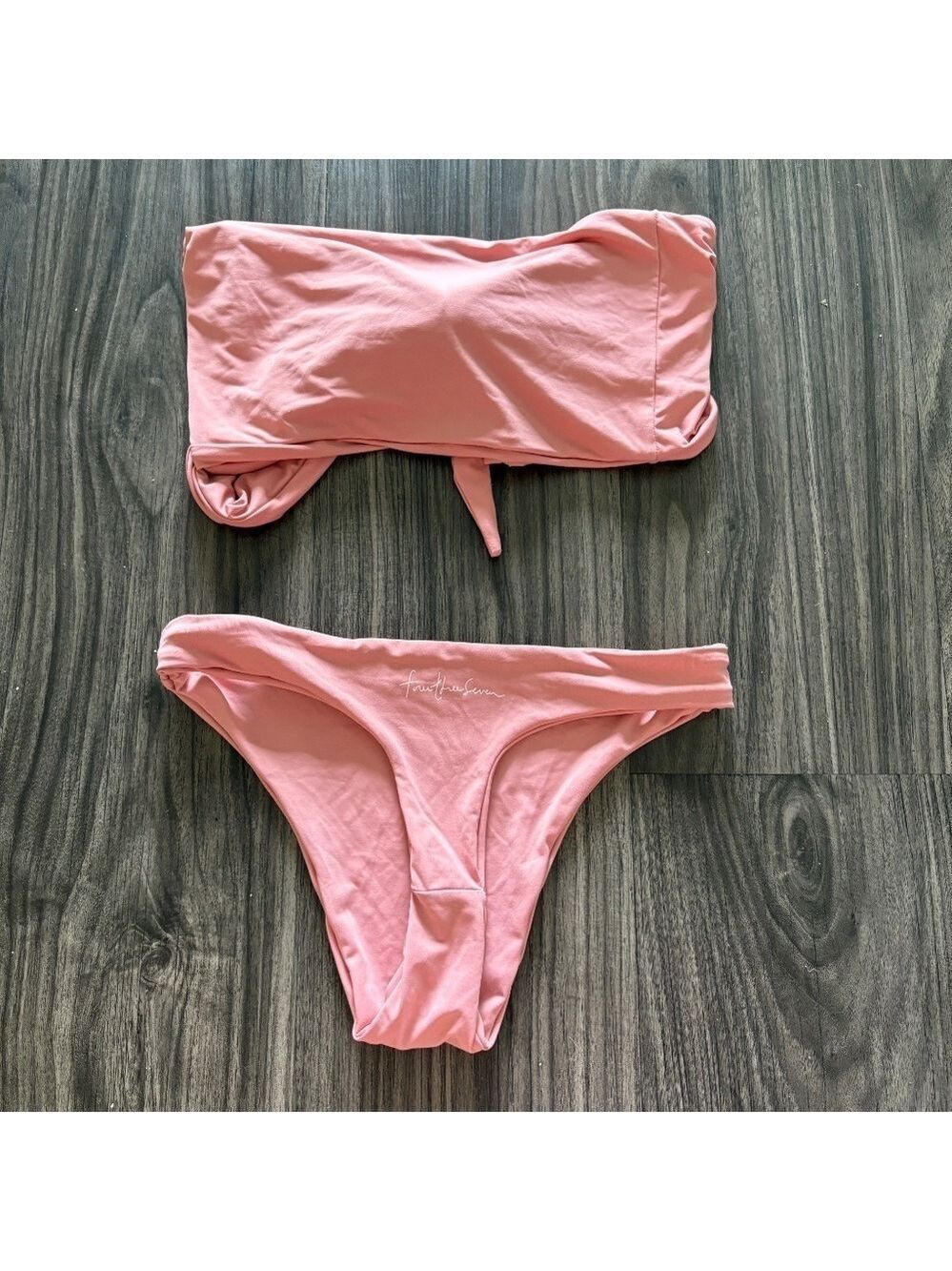 437 Active Swimwear Womens Pink Tie-Front Bandeau Bikini Set Small - Picture 5 of 10